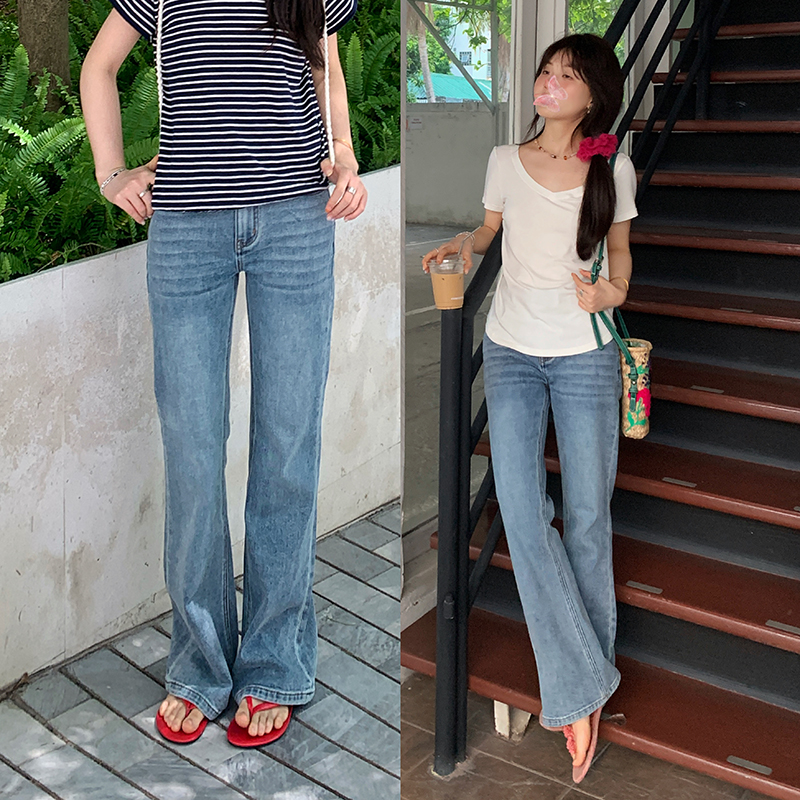一三良品小个子 腿精复古微喇牛仔裤女夏薄款显瘦修身拖地裤裤子