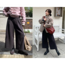 裤 一三良品小个子 西装 宽松显瘦毛呢阔腿裤 子女冬 时髦灰色八分裤