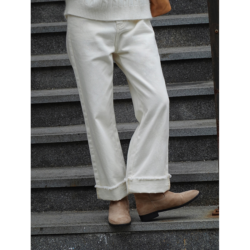 白色复古蓝高腰牛仔裤宽松显瘦女