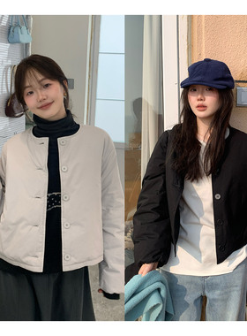 一三良品小个子 奶乖小版型 保暖白鸭绒圆领羽绒服女冬季短款外套