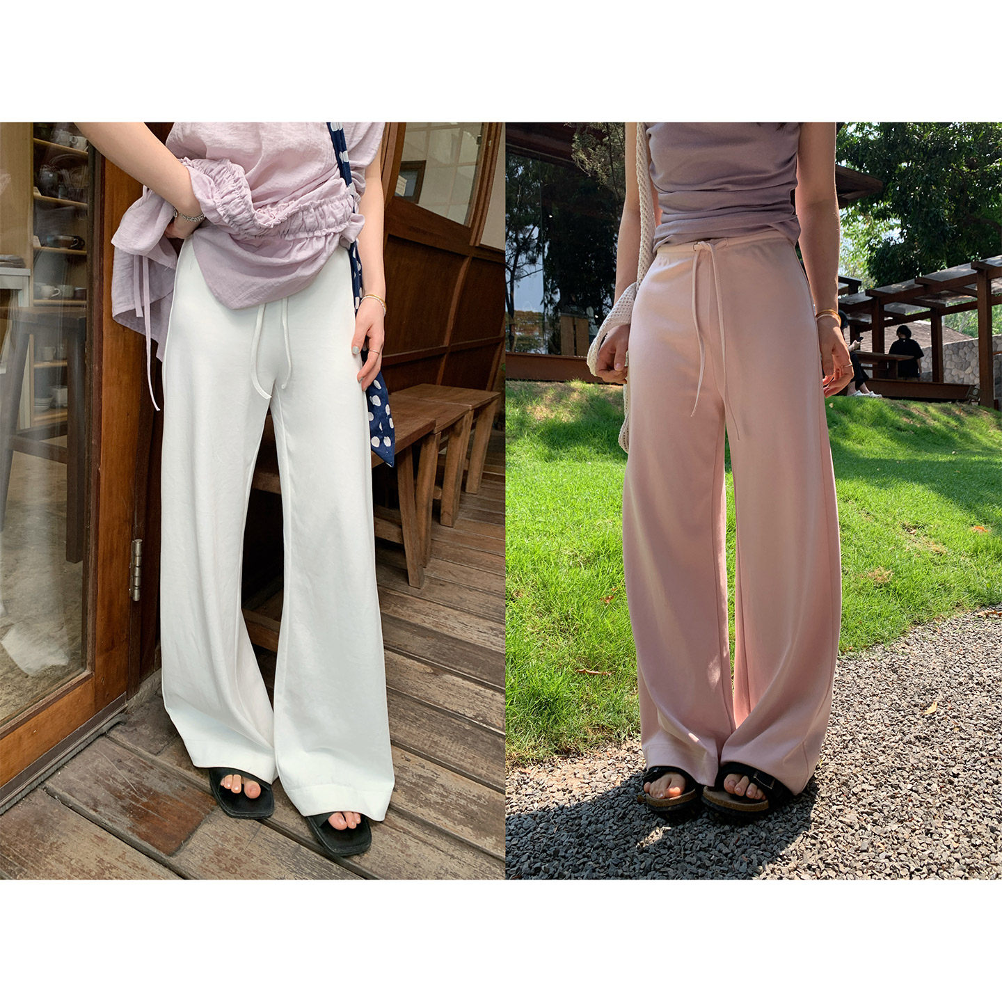 一三良品小个子云感休闲裤夏薄款显瘦垂坠感长裤子女运动卫裤松紧