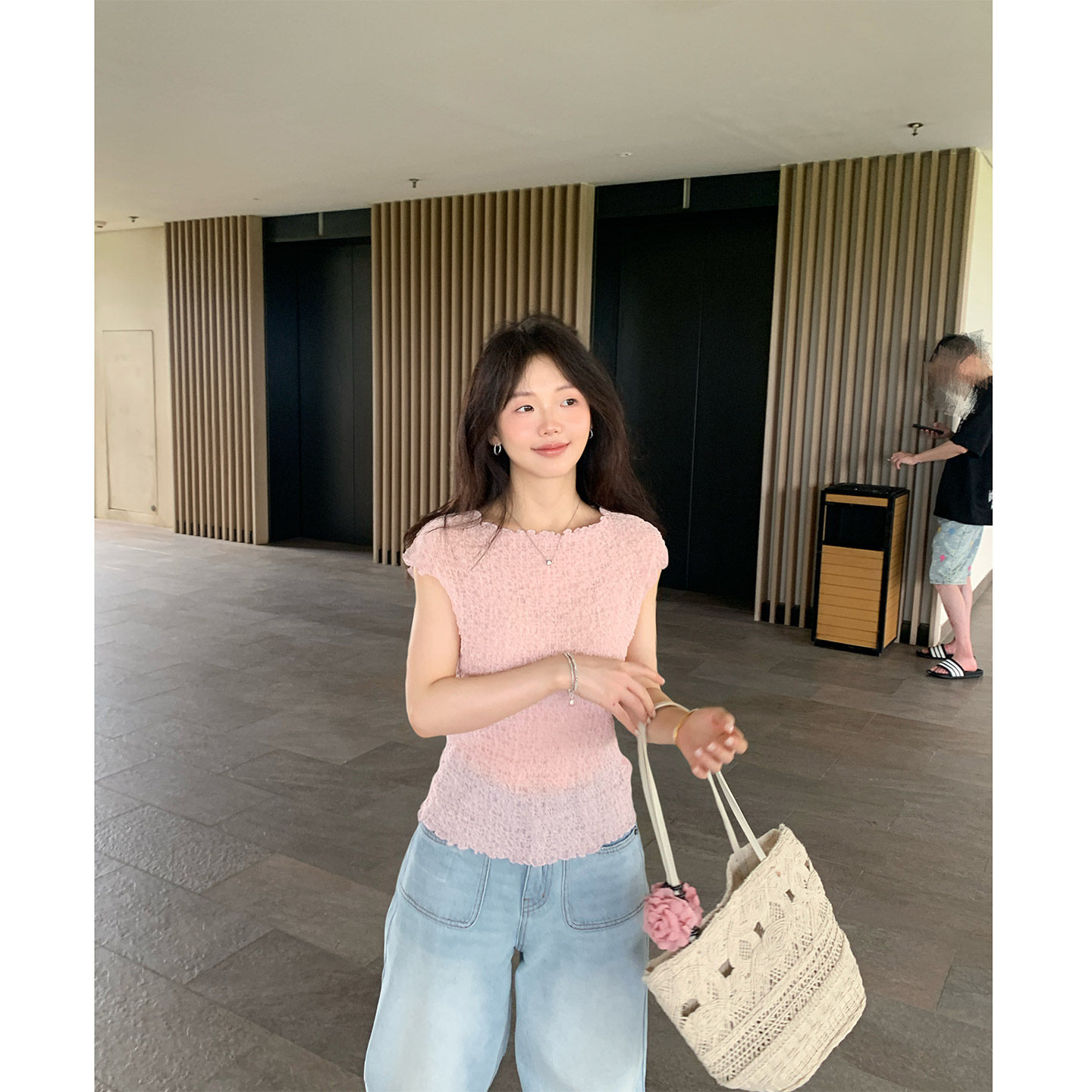 一三良品小个子 软软棉花糖  温柔木耳边肌理感短袖上衣皱皱T恤女