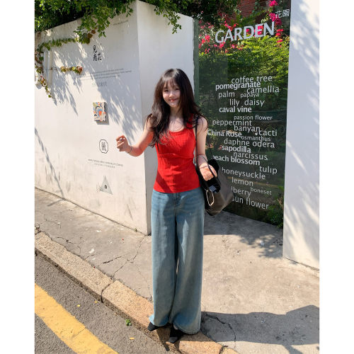 复古辣妹挂脖修身露背外穿背心女