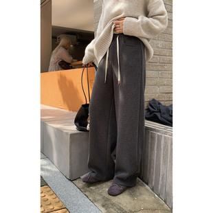 女冬休闲裤 直筒拖地卫裤 子 百搭加厚松紧腰阔腿裤 一三良品小个子
