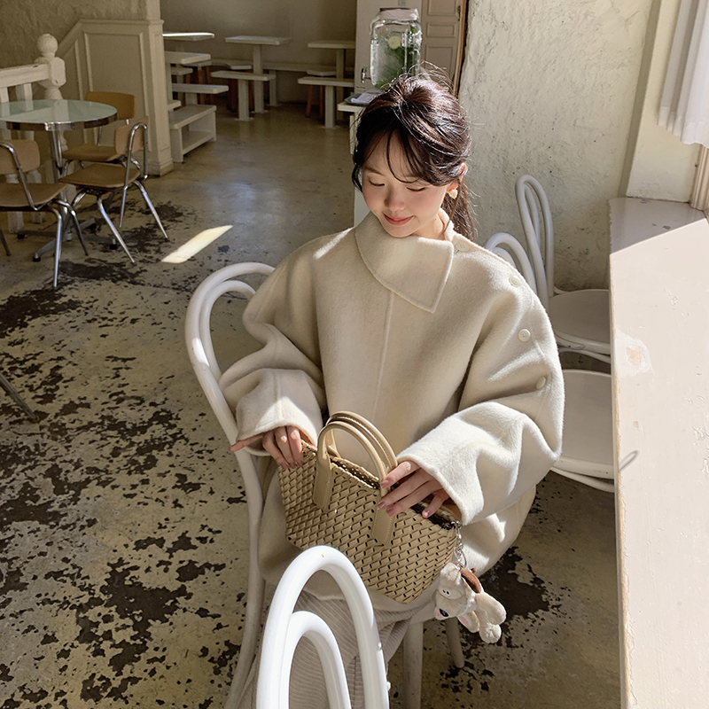 灰紫色斗篷羊毛双面呢大衣外套