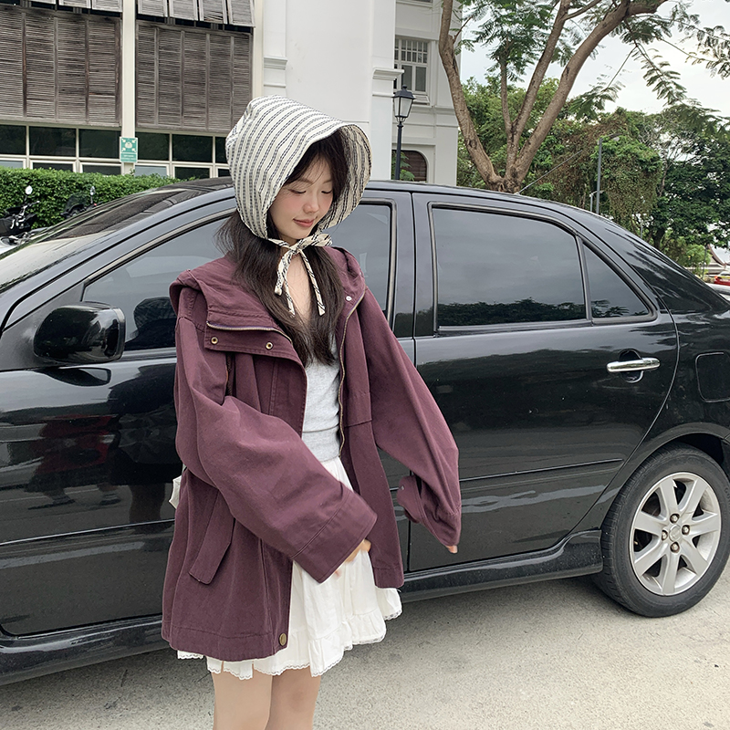 一三良品小个子【紫气东来】宽松休闲连帽工装外套女上衣夹克春季