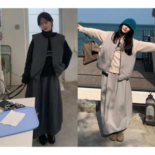 女冬 羽绒马甲背心a字花苞半身裙两件套装 一三良品小个子 日系工装