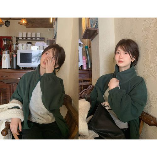 保暖立领宽松休闲摇粒绒外套夹克