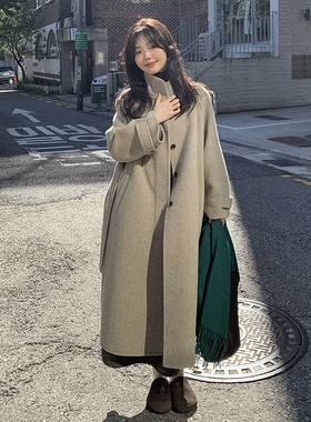 一三良品小个子 气质通勤双面呢子羊毛立领大衣长款女外套