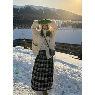 一三良品小个子 宽松仿羊羔毛拼接派克羽绒服外套女冬季保暖外套