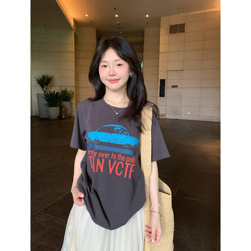 复古美式印花圆领短袖T恤女夏