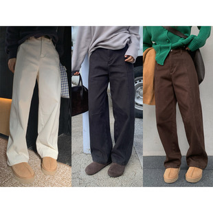 长裤 子女冬季 加厚加绒复古百搭显瘦休闲弯刀裤 一三良品小个子
