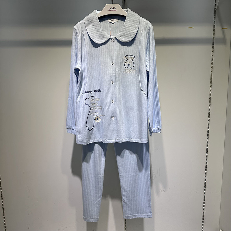 감금복 봄 여름 가을 순면 임산부 잠옷 산후 수유복 긴팔 78개월 수유복 가정복 세트