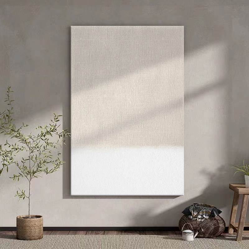 纯手绘油画侘寂风极简抽象玄关莫兰迪留白装饰画客厅白色肌理挂画