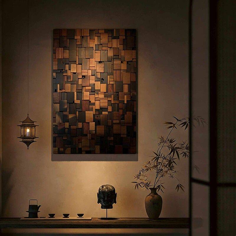 侘寂风中古木纹年轮装饰画