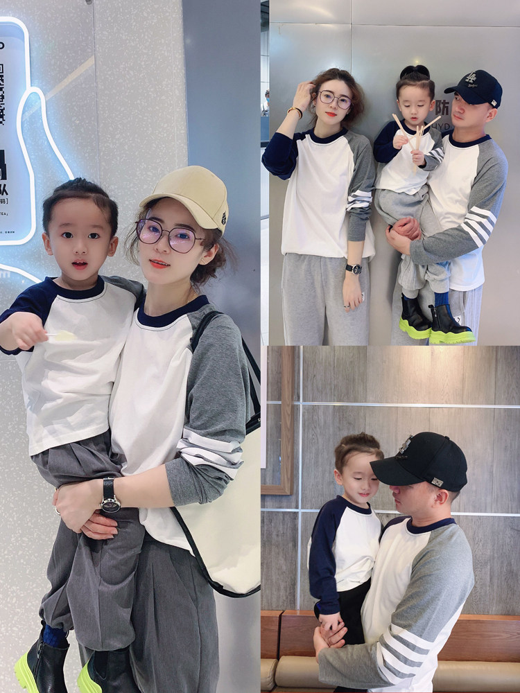 3인 가족을 위한 부모자식 의류 가을옷 캐주얼하고 패셔너블한 라운드넥 풀오버 스웨트셔츠 패셔너블한 봄 가을 모자와 모자 상의
