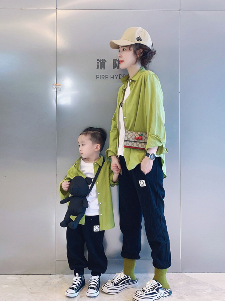 부모-자식 착용 긴팔 셔츠 한국 스타일의 새로운 어머니-자식 품질 봄 가을 재킷 소년과 소녀 유행 면화상의