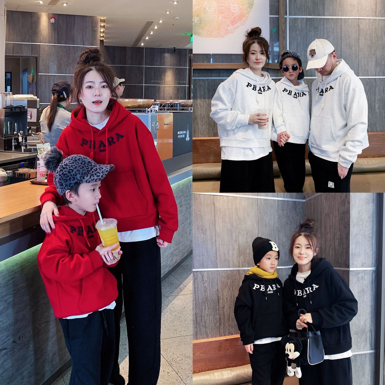 2025春款亲子装连帽卫衣一家三口休闲上衣母子母女宽松立体绣外套