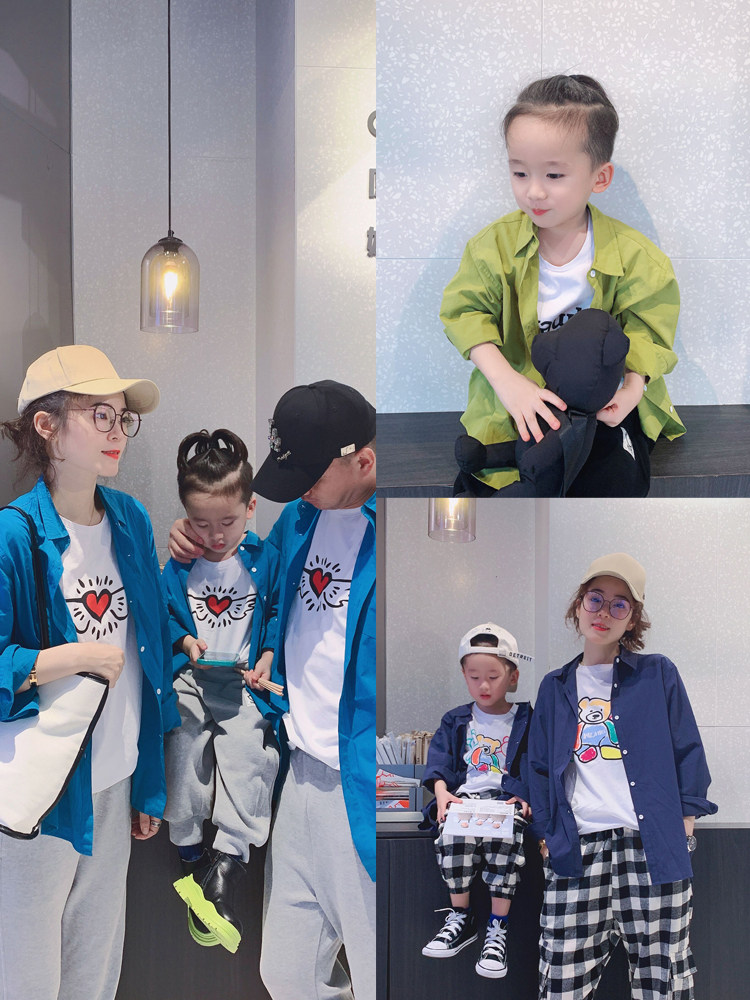 부모-자식 착용 긴팔 셔츠 한국 스타일의 새로운 어머니-자식 품질 봄 가을 재킷 소년과 소녀 유행 면화상의