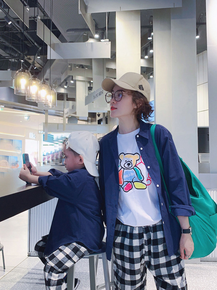 부모-자식 착용 긴팔 셔츠 한국 스타일의 새로운 어머니-자식 품질 봄 가을 재킷 소년과 소녀 유행 면화상의