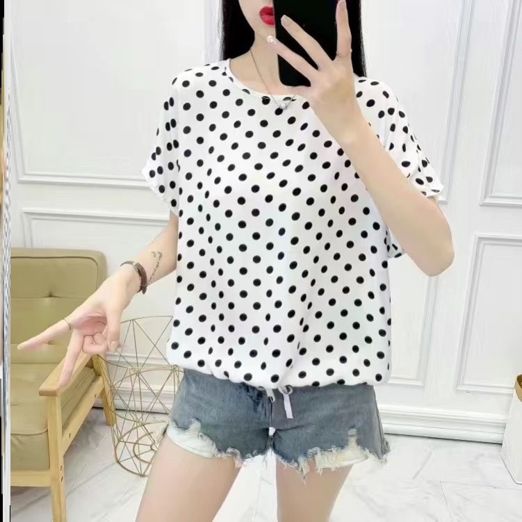 棉绸上衣女款面料夏季宽松大码短袖百搭显瘦打底衫遮肚减龄人造棉