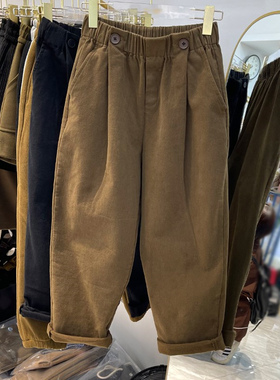 卡其色休闲裤子女春秋高腰显瘦九分裤大码宽松哈伦裤老爹萝卜裤潮