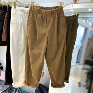 女装 百搭休闲萝卜裤 胖mm灯芯条裤 宽松哈伦裤 子 子女春秋老爹裤 大码