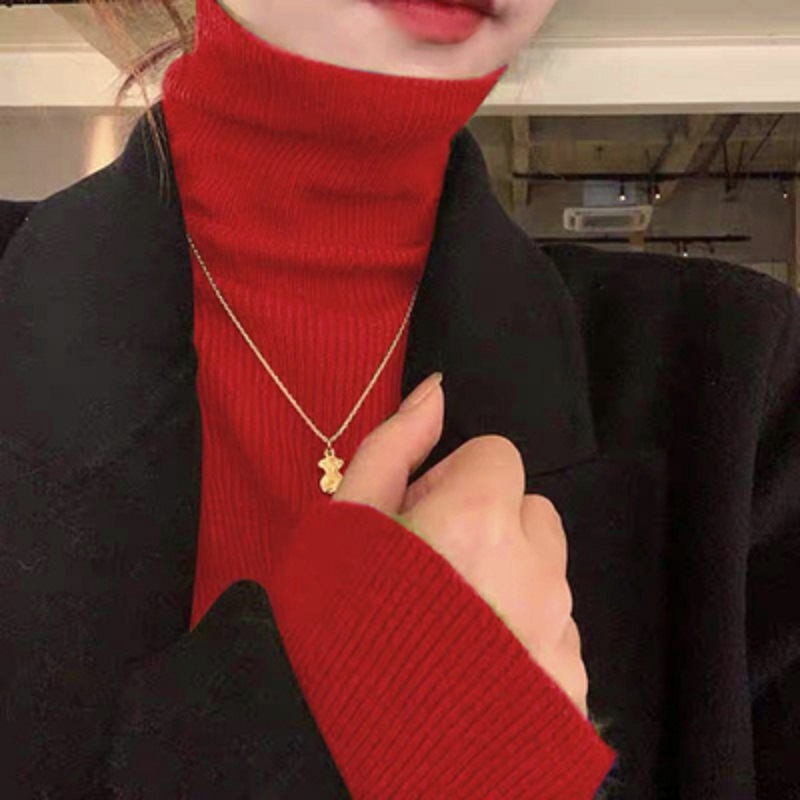 大码羊绒打底衫女秋冬毛衣加厚洋气长袖内搭堆堆高领上衣针织衫潮