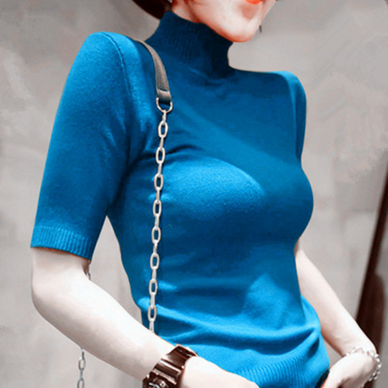 半高领五分袖糖果色内搭打底衫