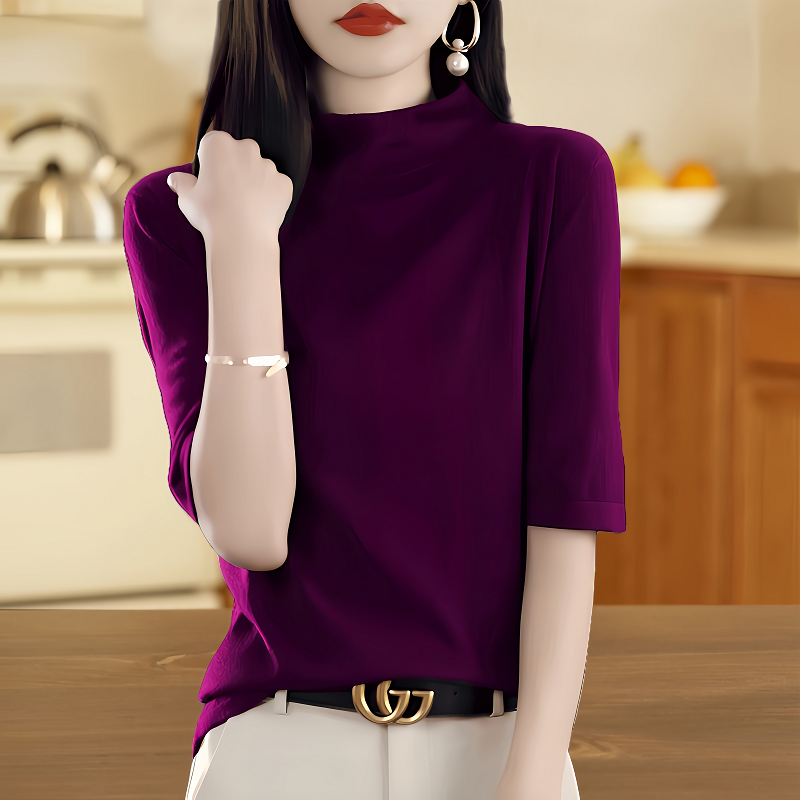 春秋季半高领针织衫打底五分袖女纯色T恤修身显瘦内搭中袖上衣潮,女装/女士精品,毛针织衫,淘宝优惠券,粉丝福利购,淘宝优惠卷