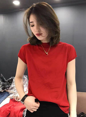 大码女装胖mm冰丝针织薄款打底衫2025红色本命年上衣短袖t恤女夏
