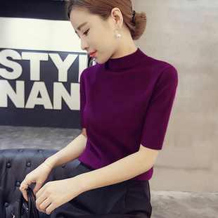 毛衣新款 打底衫 洋气半高领五分袖 女内搭上衣中袖 潮 针织衫 春秋冬季