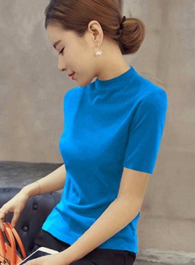 冰丝针织t恤女短袖修身夏季韩版女装2026新款潮百搭薄款打底上衣