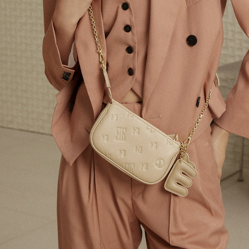 ELLE女包头层牛皮麻将包mini小方