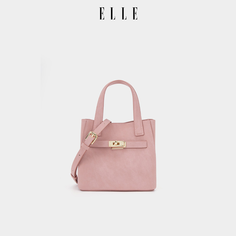 ELLE女包2026新款包包复古简约小方包手提粉色小包斜挎包轻奢