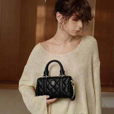 ELLE女包2025新款包包菱格波士顿包简约手提包时尚通勤单肩包包