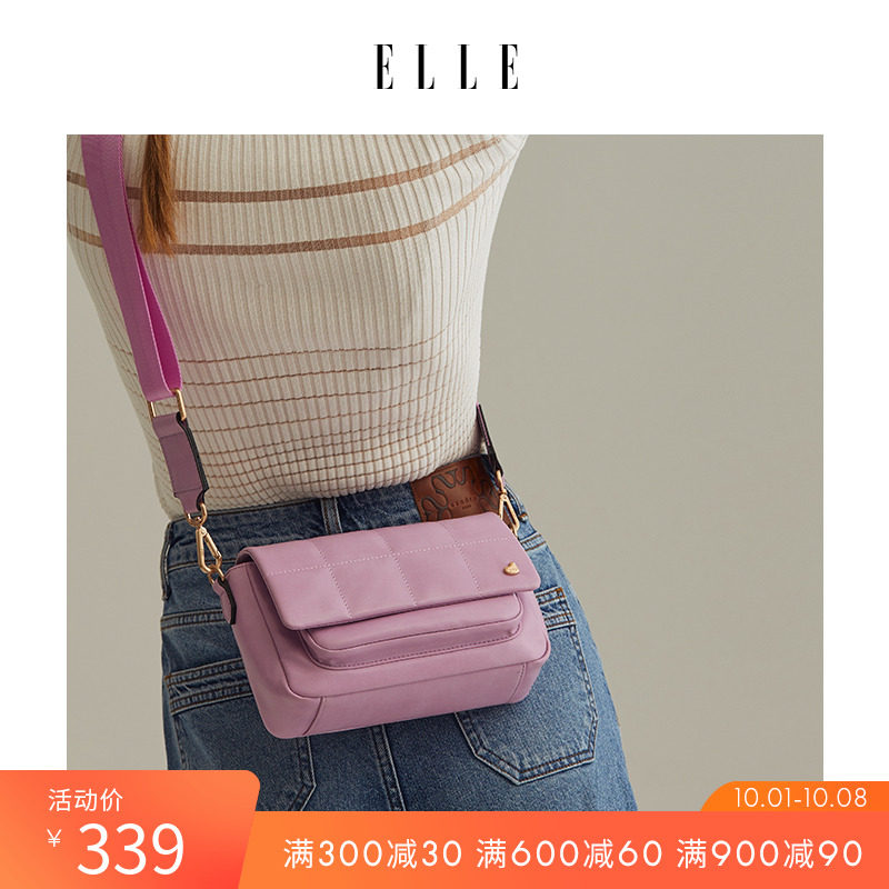 ELLE女包2020秋冬新款98073时尚休闲爱心运动织带斜挎包胸包