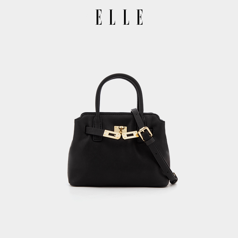 ELLEELLE女包2025新款黑色复古植鞣头层牛皮手提托特包通勤斜挎包