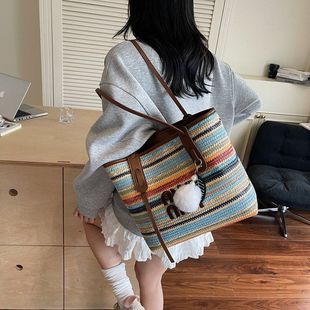 轻奢菜篮子时尚 高颜值2025小众手提包草编皮面新款 单肩斜挎包外出