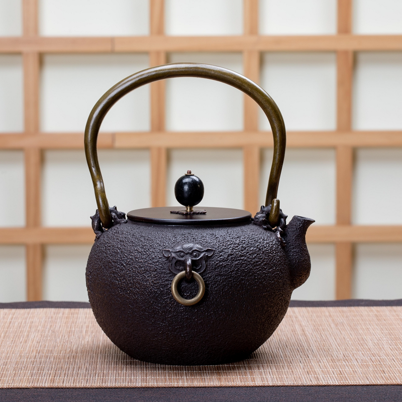日式手工家用精品时尚煮水壶泡茶器具2020年新款铸铁壶 兽面衔环