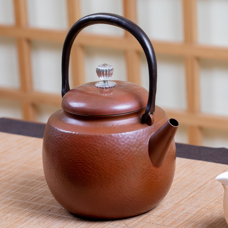 日式时尚茶壶家用送礼泡茶器具煮茶器手工紫铜壶烧水壶 高炮口