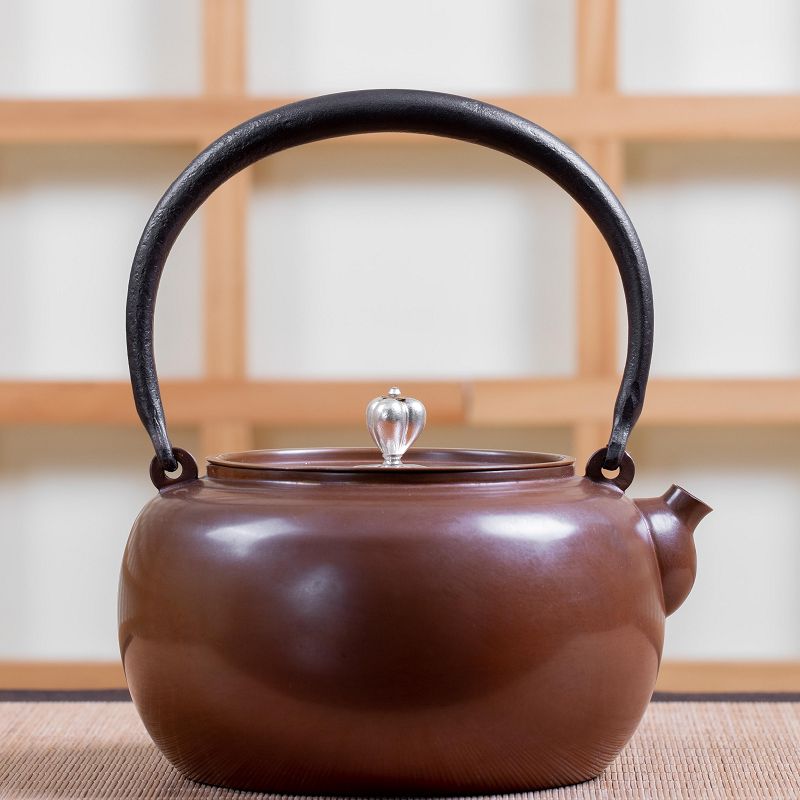 日式时尚茶壶茶具家用送礼泡茶器具煮茶器手工紫铜壶烧水壶 如柿