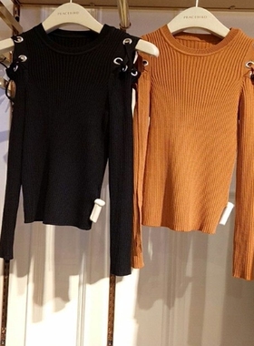 鸟2022春季新款A2EE81311女装低圆领修身套头针织衫女