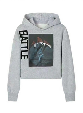 A2DC73508鸟牌女装2022秋装新宽松贴布短款连帽上衣卫衣