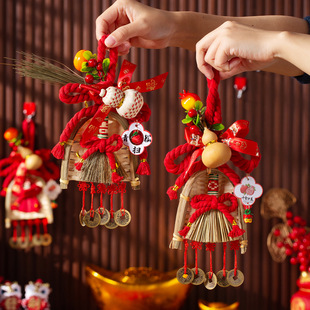 2026新年挂件春节入户门把手装饰扫把葫芦挂饰过年红色喜庆年货