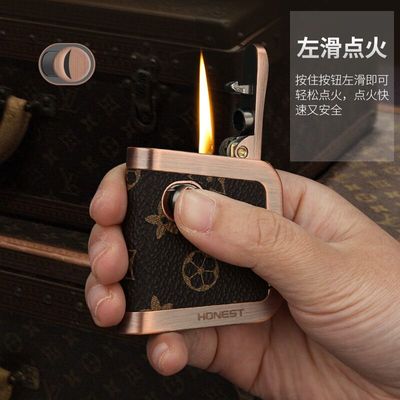 高颜值时尚大气整皮包裹一键按压弹射复古打火机高档礼物CJ