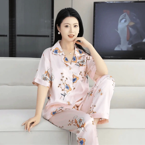 【轻奢爆款】夏季新款高档睡衣大码女套装冰感丝滑宽松时尚浴袍jx