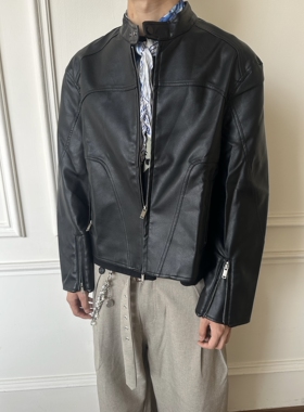 YewPout做旧哈灵顿水洗短款皮衣夹克cleanfit简约小众设计皮外套