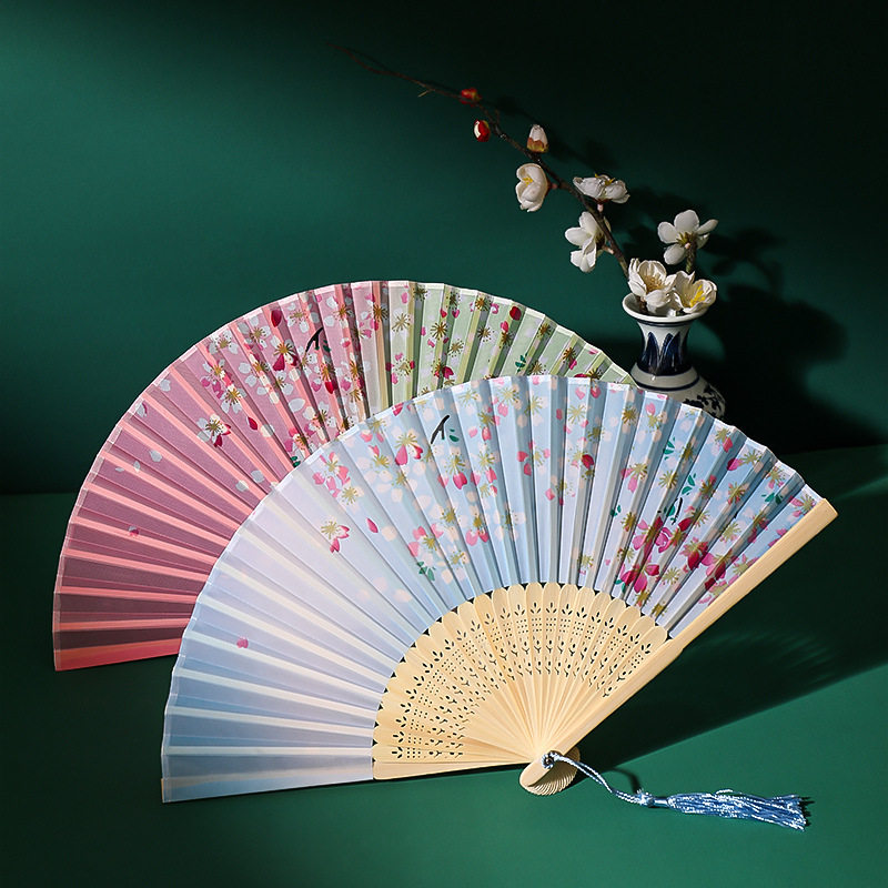 中国风夏日随身桃花扇子折扇古风古代旗袍女式汉服儿童舞蹈樱花扇