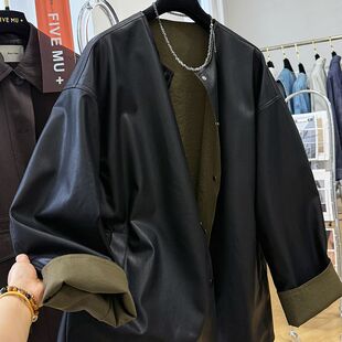 300斤胖MM秋季 两面穿皮衣外套男女大码 宽松百搭夹克上衣2 韩版 时尚